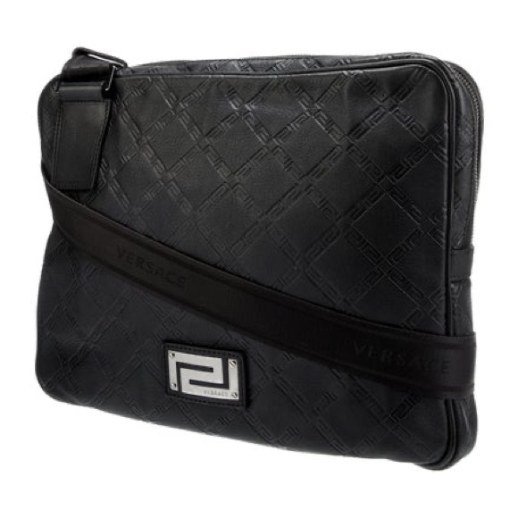 Versace unisex embossed logo monogram leather messenger briefcase crossbody bag - Picture 1 of 10